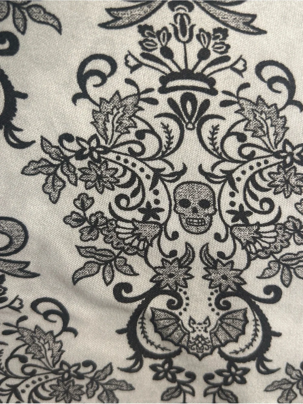 Madame Bones King Sheet Set 4pc Gothic Skull Bat Damask Black Gray Halloween